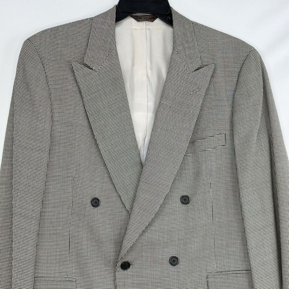 Paul Stuart Men’s Black/houndstooth Double Breasted Wool Size 42 R Vintage - Picture 4 of 16